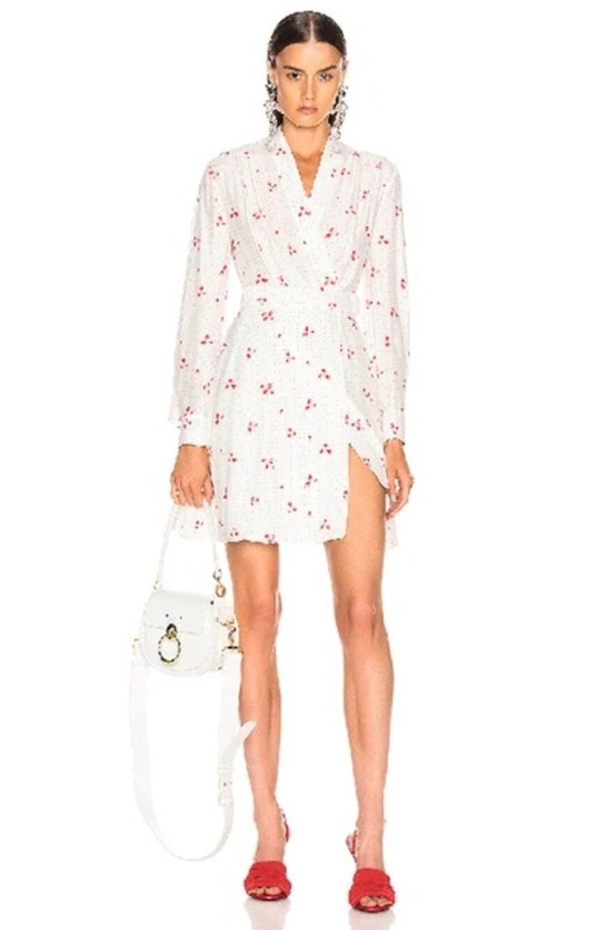Equipment Allaire Long Sleeve Silk Wrap Dress White Red Printed Size 2 NWT